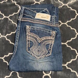 Grace in LA Women's Embellished Blue Boot Cut Jeans